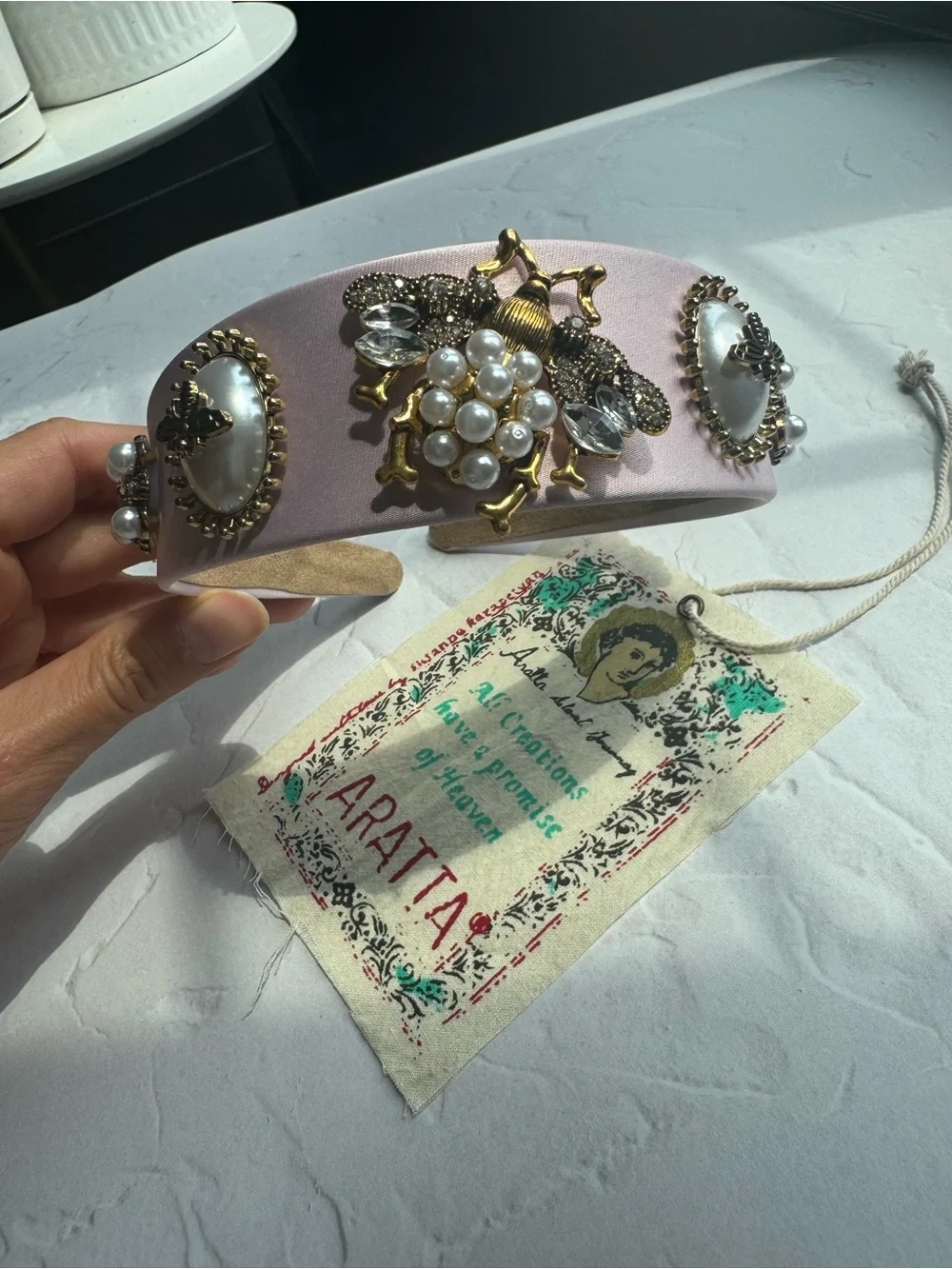 Aratta Silent Journey Embellished pink Pearl & Crystal Headband - Designer Style